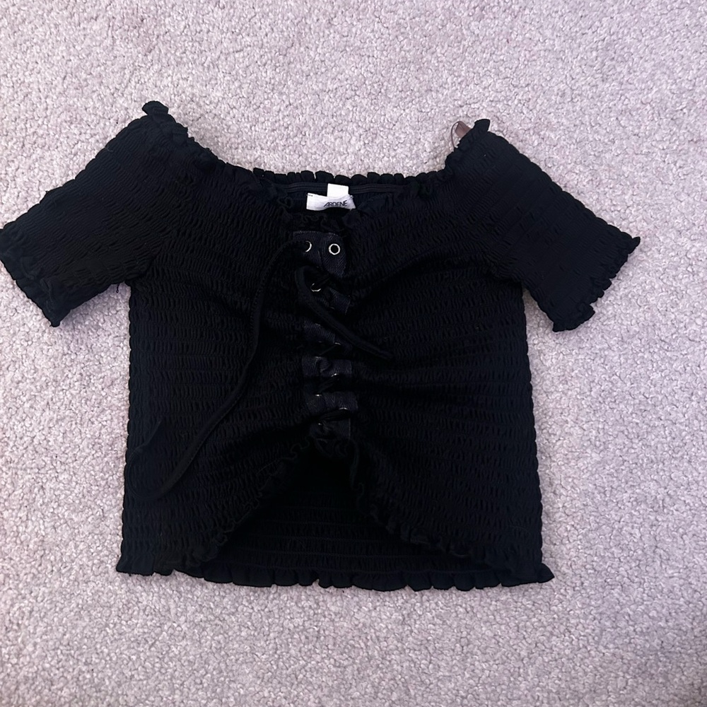 Ardene Black Ruched Tie Front Blouse